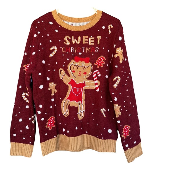 Modeflwr Sweaters - Modeflwr Sweater Womens Medium Red Sweet Christmas Gingerbread Graphic Ugly Knit
